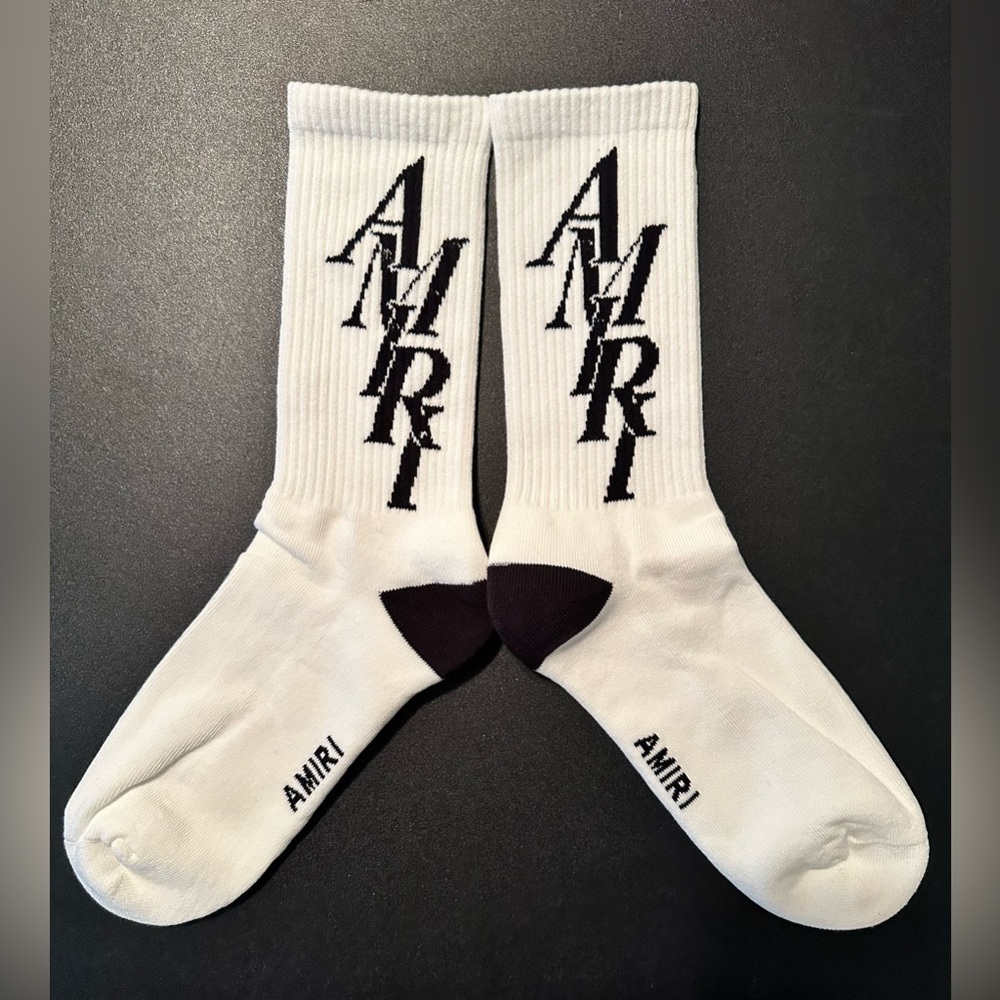 AMIRI Black & White STACKED LOGO Socks 43-44 (size 10-11) New